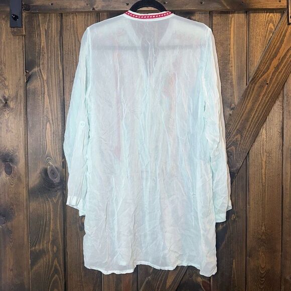 Johnny Was Boho Embroidered Semi-Sheer V-Neck Tunic - Picture 2 of 6